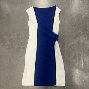 Vintage Y2K Lauren Ralph Lauren Colorblock Blue/White Ruched Sheath Dress 4